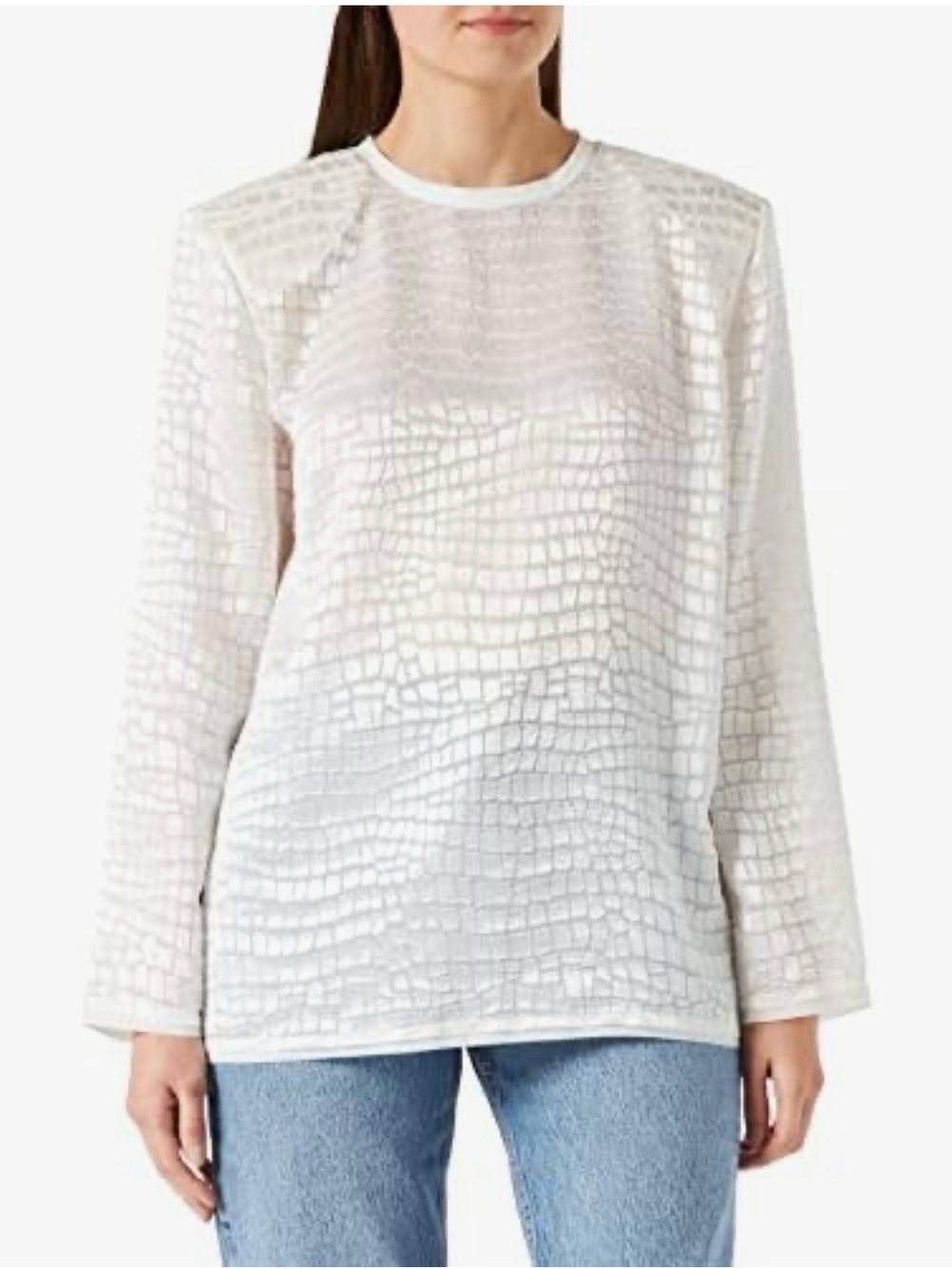 Just Cavalli White Alligator Embossed Long Sleeve Blouse/Shirt